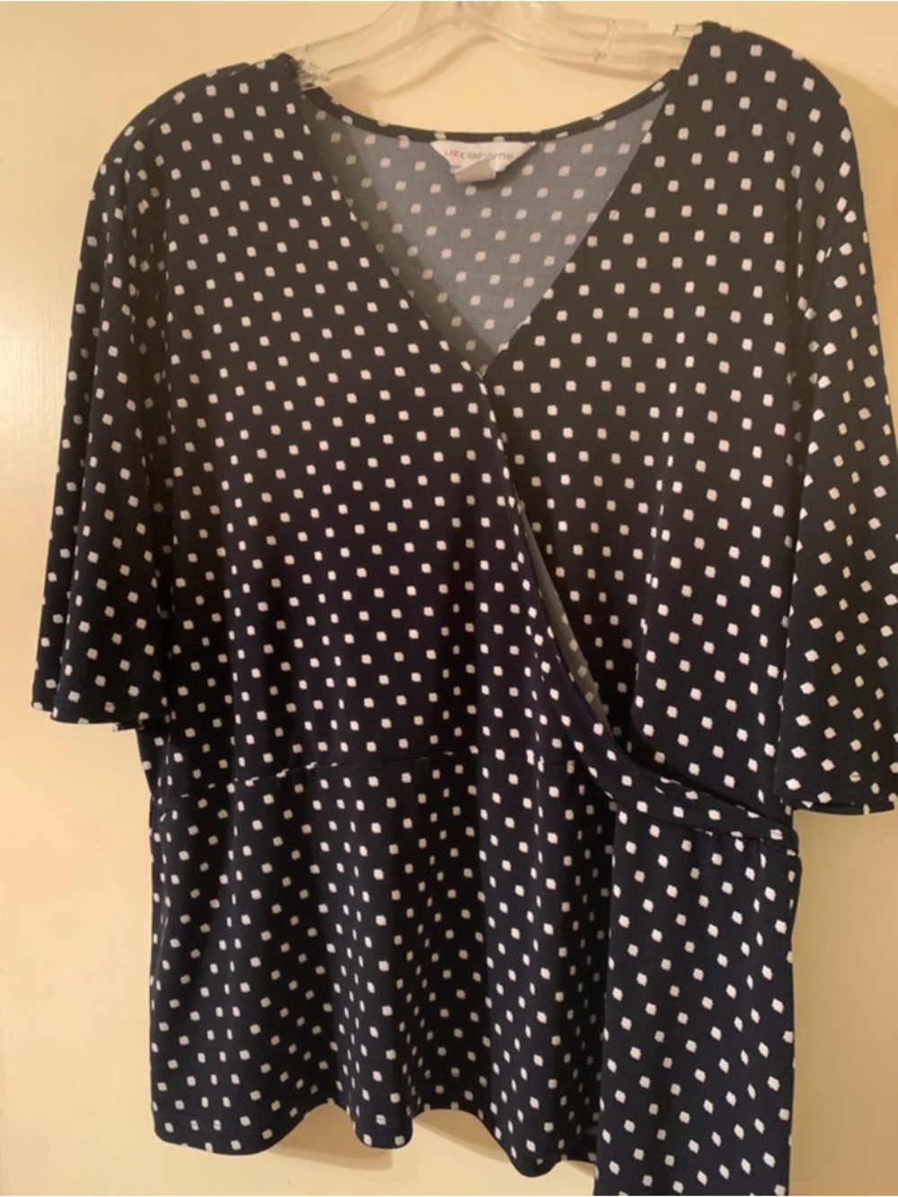Liz Claiborne Navy Wrap Blouse with White Dot Print 2x